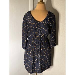 BeBop Blue/Gold V-Neck Midi Heart Dress L Whimsy Holiday Cherry Girl Dopamine